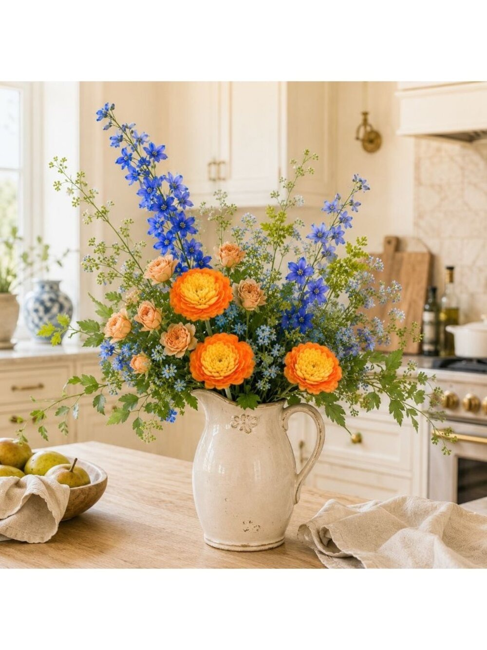 Orange Yellow Ranunculus Flowers Set of 5 15 Inch Faux Stems - Picture 7 of 7